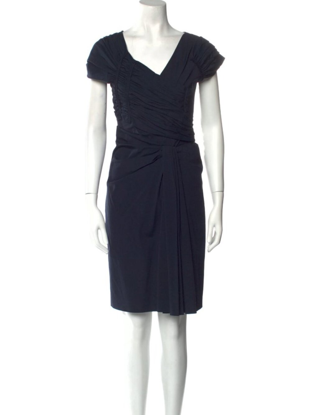 Prada navy ruched V-neck sheath dress IT40 US6
